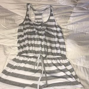 Grey & white striped romper